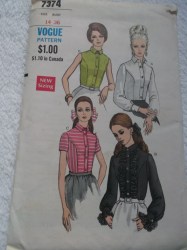 7374 8005 VOGUE 1968 2 FIT SHIRT BLOUSE SLEEVES OR NOT PATTERNS 12 34